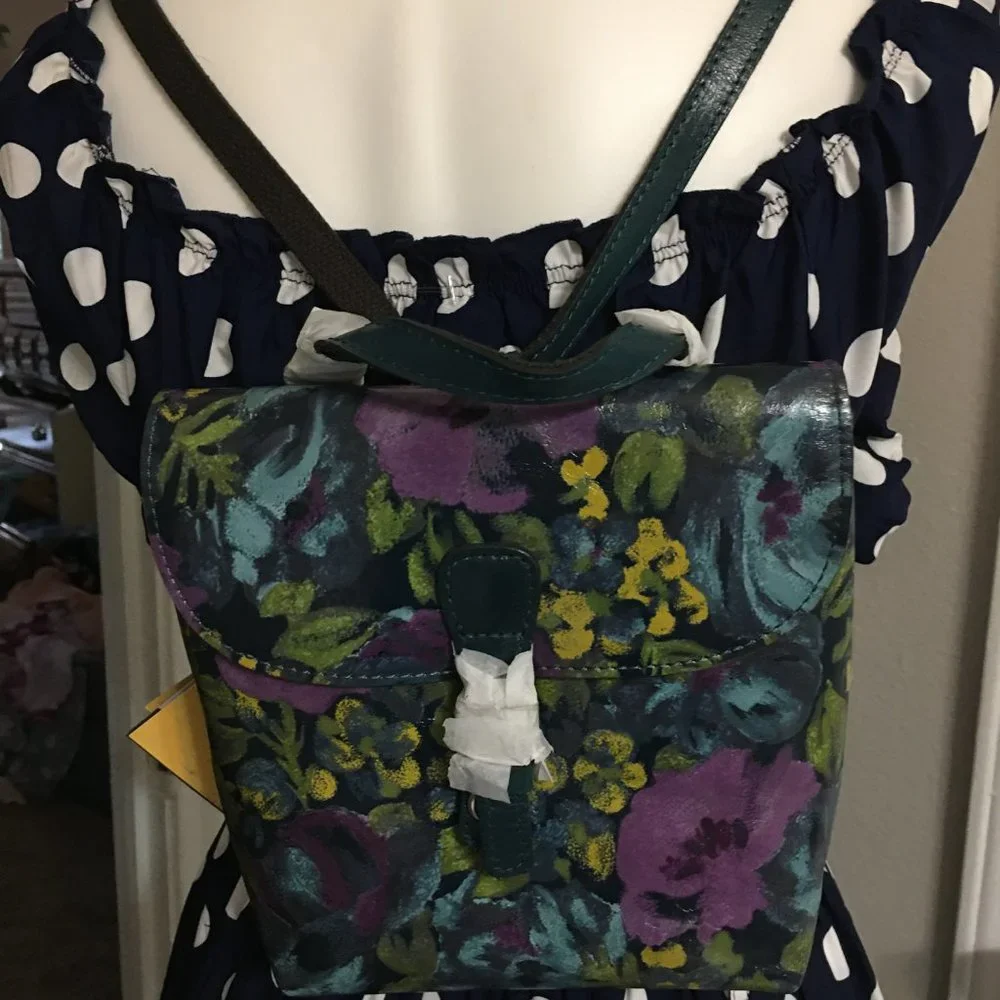 Vatoni Patricia Nash Blue Leather Floral Backpack - w dust bag